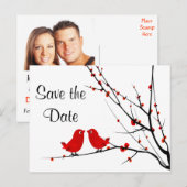 Sla de datum bruiloft Tortelduifjes Photo Post Kaa Aankondigingskaart (Voorkant / Achterkant)