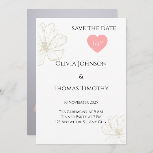 Sla de datum bruiloft uitnodiging, minimalistische kaart (Voorkant / Achterkant)