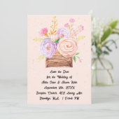 Sla de datum bruiloft uitnodiging perzik bloemen (Staand voorkant)