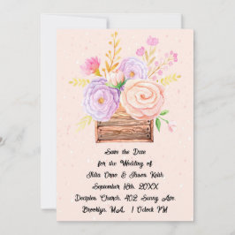 Sla de datum bruiloft uitnodiging perzik bloemen