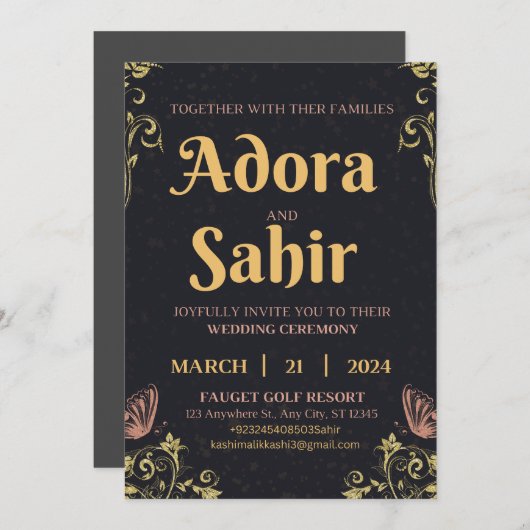 Sla de datum bruiloft uitnodigingskaarten bewerkba kaart (Voorkant / Achterkant)