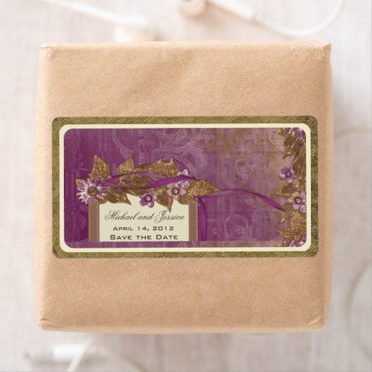 Sla de datum Bruiloft  Wijnlabel in Paarse Etiket (Insitu)