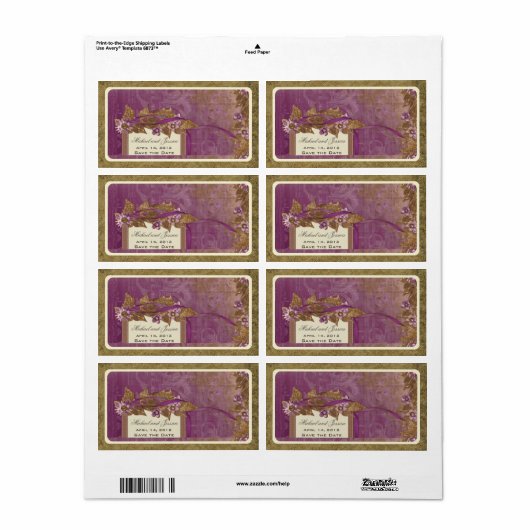 Sla de datum Bruiloft  Wijnlabel in Paarse Etiket (Full Sheet)