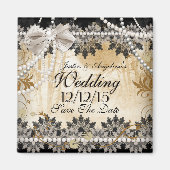 Sla de datum bruiloft zwart crème beige magneet (Voorkant)