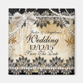 Sla de datum bruiloft zwart crème beige magneet