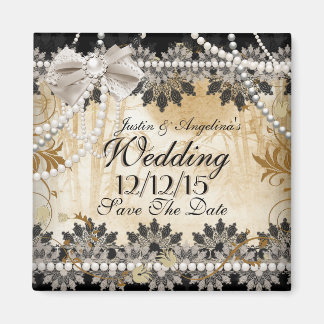 Sla de datum bruiloft zwart crème beige magneet