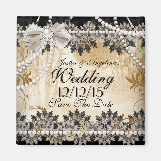 Sla de datum bruiloft zwart crème beige magneet (Voorkant)