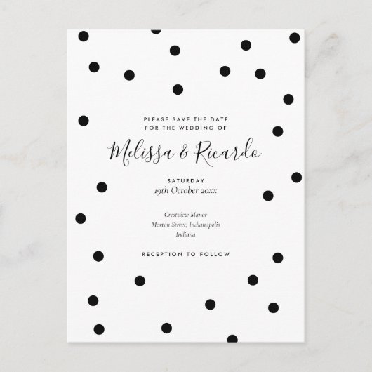 Sla de datum bruiloft zwart en wit Polka Dots Briefkaart (Voorkant)