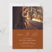 Sla de datum Burnt Sinaasappel Handgeschreven Brui Save The Date (Achterkant)