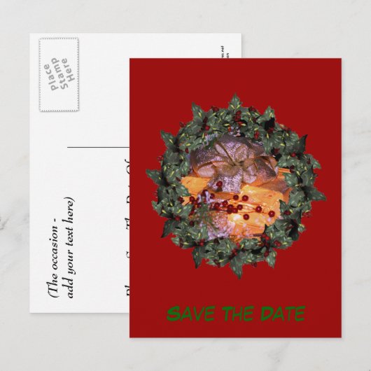 Sla de datum Cadeau boog krans vakantie Aankondigingskaart (Voorkant / Achterkant)