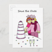 Sla de datum Cartoon Vrouw paar Aankondigingskaart (Voorkant / Achterkant)