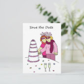 Sla de datum Cartoon Vrouw paar Aankondigingskaart (Staand voorkant)