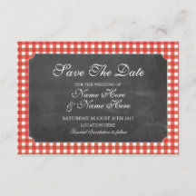 Sla de datum Chalk Red Check Rustic Wedding Kaart