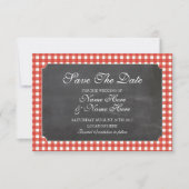 Sla de datum Chalk Red Check Rustic Wedding Kaart (Voorkant)