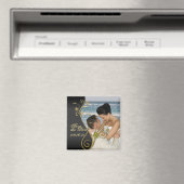 Sla de datum Classy Black & Gold Floral Magnet op (Insitu (Vaatwasser))