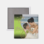 Sla de datum Classy Green & Gold Bloemenmagneet op Magneet (Voorkant / Achterkant)