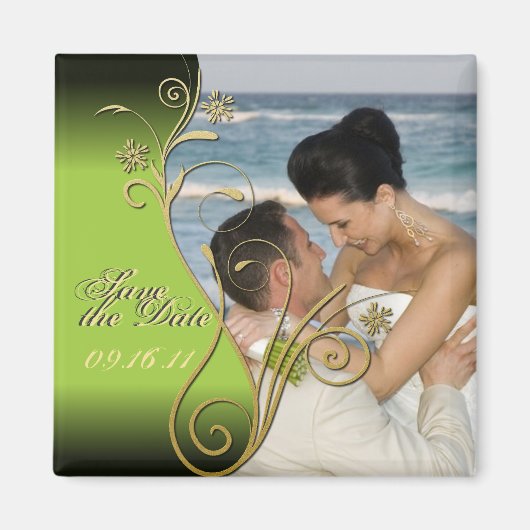 Sla de datum Classy Green & Gold Bloemenmagneet op Magneet (Voorkant)