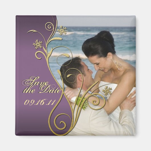 Sla de datum Classy Paarse & gouden bloemmagneet o Magneet (Voorkant)