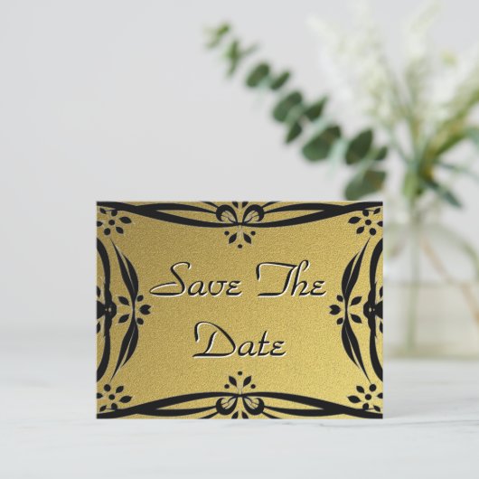 Sla de datum decoratieve gouden en zwarte Briefkaa Aankondigingskaart (Staand voorkant)