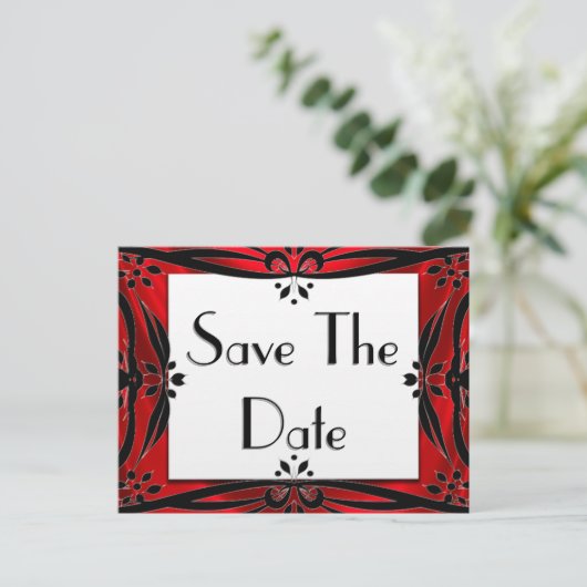 Sla de datum decoratieve rode en zwarte Briefkaart (Staand voorkant)