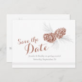 Sla de datum dennenappels trouwkaart op aankondigingskaart (Voorkant / Achterkant)