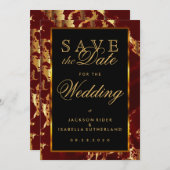 Sla de datum donkerrood en goudmarmer op save the date (Voorkant / Achterkant)