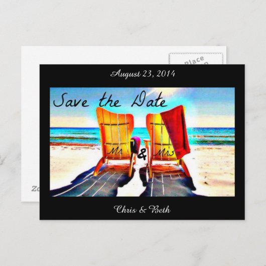 Sla de datum Duo Strandstoelen op Aankondigingskaart (Voorkant / Achterkant)