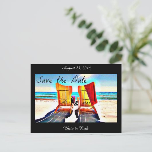 Sla de datum Duo Strandstoelen op Aankondigingskaart (Staand voorkant)