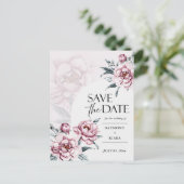 Sla de datum Dusky Pink Peony bruiloft uitnodiging (Staand voorkant)