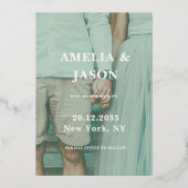 Sla de datum echte zilveren kalligrafie foto folie uitnodiging (Achterkant)