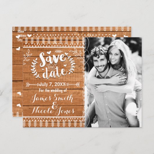 Sla de datum eiken hout rustieke foto uitnodiging (Voorkant / Achterkant)