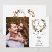 Sla de datum Elegant Floral Heart Garland Foto Kaart (Voorkant / Achterkant)