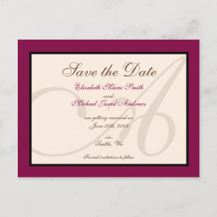 Sla de datum Elegant Monogram Maroon Briefkaart