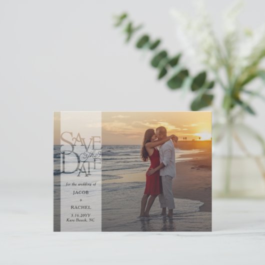 Sla de datum Elegant Overlay Banner Foto bruiloft  Briefkaart (Staand voorkant)