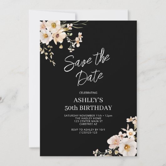 Sla de Datum Elegante Bloemen 50ste Verjaardag op Kaart (Voorkant)