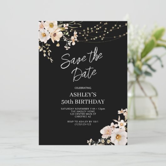 Sla de Datum Elegante Bloemen 50ste Verjaardag op Save The Date (Staand voorkant)