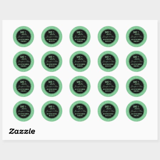 Sla de datum-elegante groene glitter op ronde sticker (Vel)