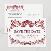 Sla de datum Fancy grens Valentijnse Rode Briefkaa Aankondigingskaart (Voorkant / Achterkant)