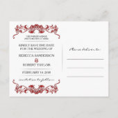 Sla de datum Fancy grens Valentijnse Rode Briefkaa Aankondigingskaart (Achterkant)