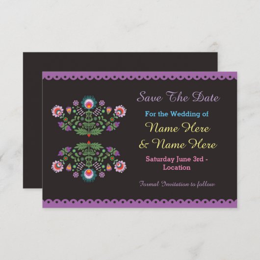 Sla de datum Fiesta Mexicaanse Bloemen bruiloft ui Save The Date (Voorkant / Achterkant)