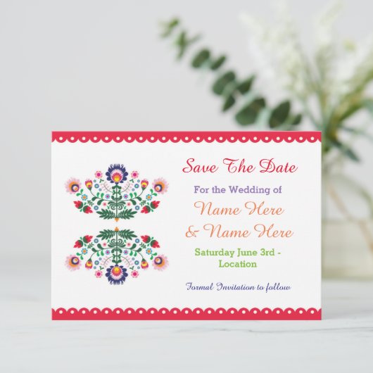 Sla de datum Fiesta Mexicaanse Bloemen bruiloft ui Save The Date (Staand voorkant)