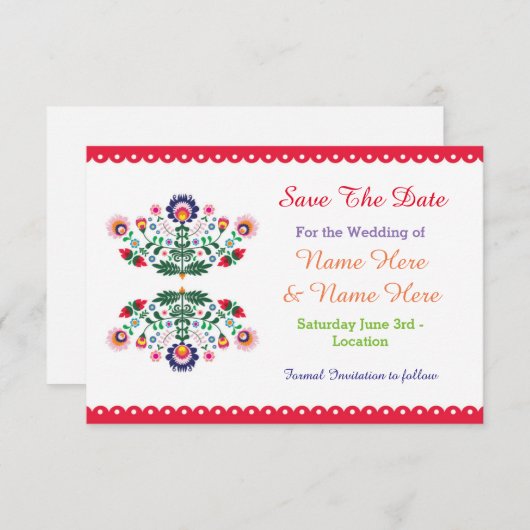 Sla de datum Fiesta Mexicaanse Bloemen bruiloft ui Save The Date (Voorkant / Achterkant)