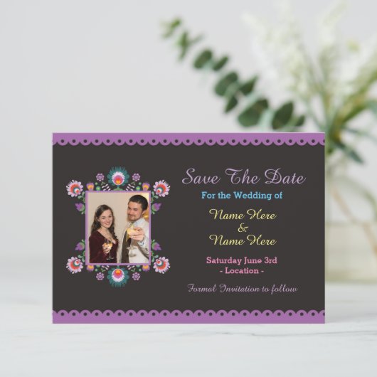 Sla de datum Fiesta Mexicaanse Bloemen bruiloft ui Save The Date (Staand voorkant)