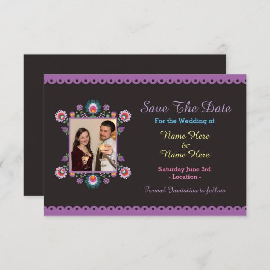 Sla de datum Fiesta Mexicaanse Bloemen bruiloft ui Save The Date (Voorkant / Achterkant)