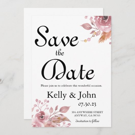 Sla de datum Floral Corners Kaart op (Voorkant / Achterkant)