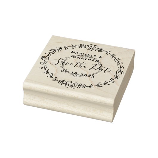 Sla de datum Floral Roos Vine Modern Script op Rubberstempel (Stempel)