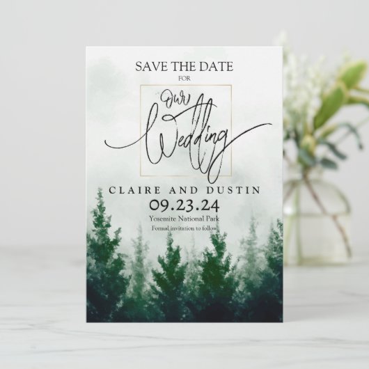 Sla de Datum Forest Mountain uitnodiging op (Staand voorkant)