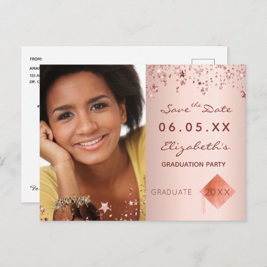 Sla de datum foto afstudeerfeest blozen briefkaart (Voorkant / Achterkant)