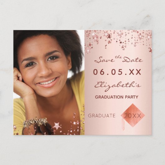 Sla de datum foto afstuderen party blush briefkaart (Voorkant)