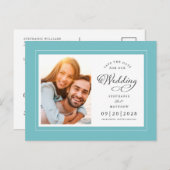 Sla de datum foto Aqua Blue Green Chic bruiloft Aankondigingskaart (Voorkant / Achterkant)